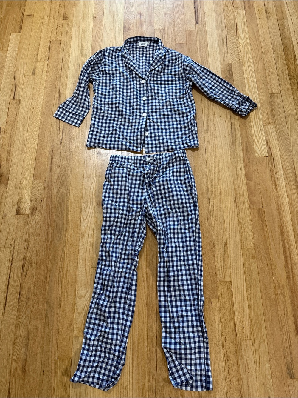 Sleepy Jones Marina Pajama Set Navy Gingham Sz S